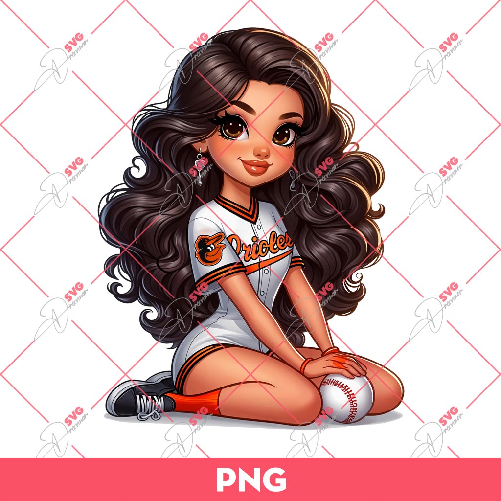 Chicana Girl Baltimore Orioles PNG, Latina Girl Orioles Baseball PNG