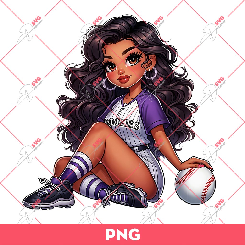Chicana Girl Colorado Rockies PNG, Latina Girl Baseball PNG