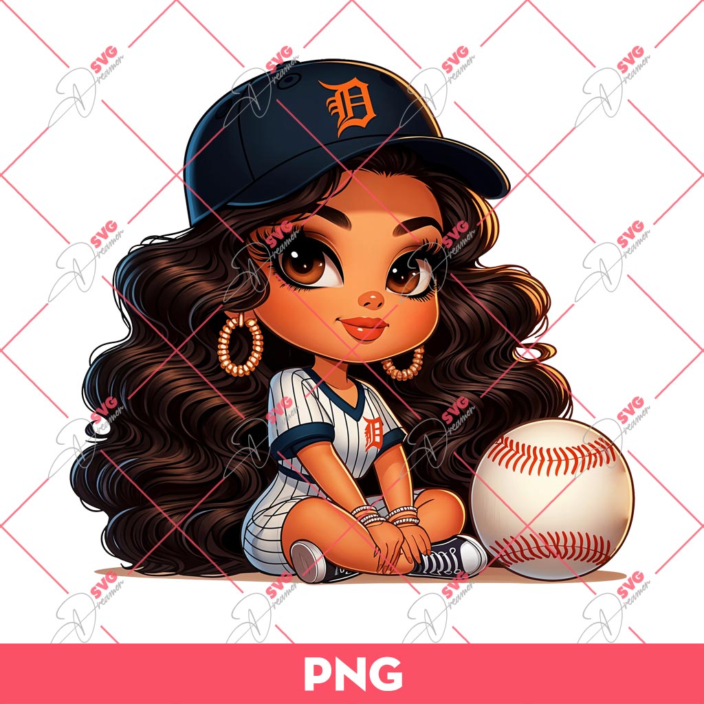 Chicana Girl Detroit Tigers PNG, Cute Latina Girl Baseball PNG