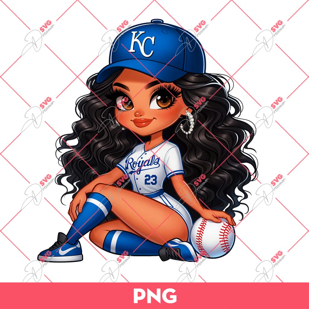 Chicana Girl Kansas City Royals PNG, Cute Latina Girl Baseball KC Royals PNG