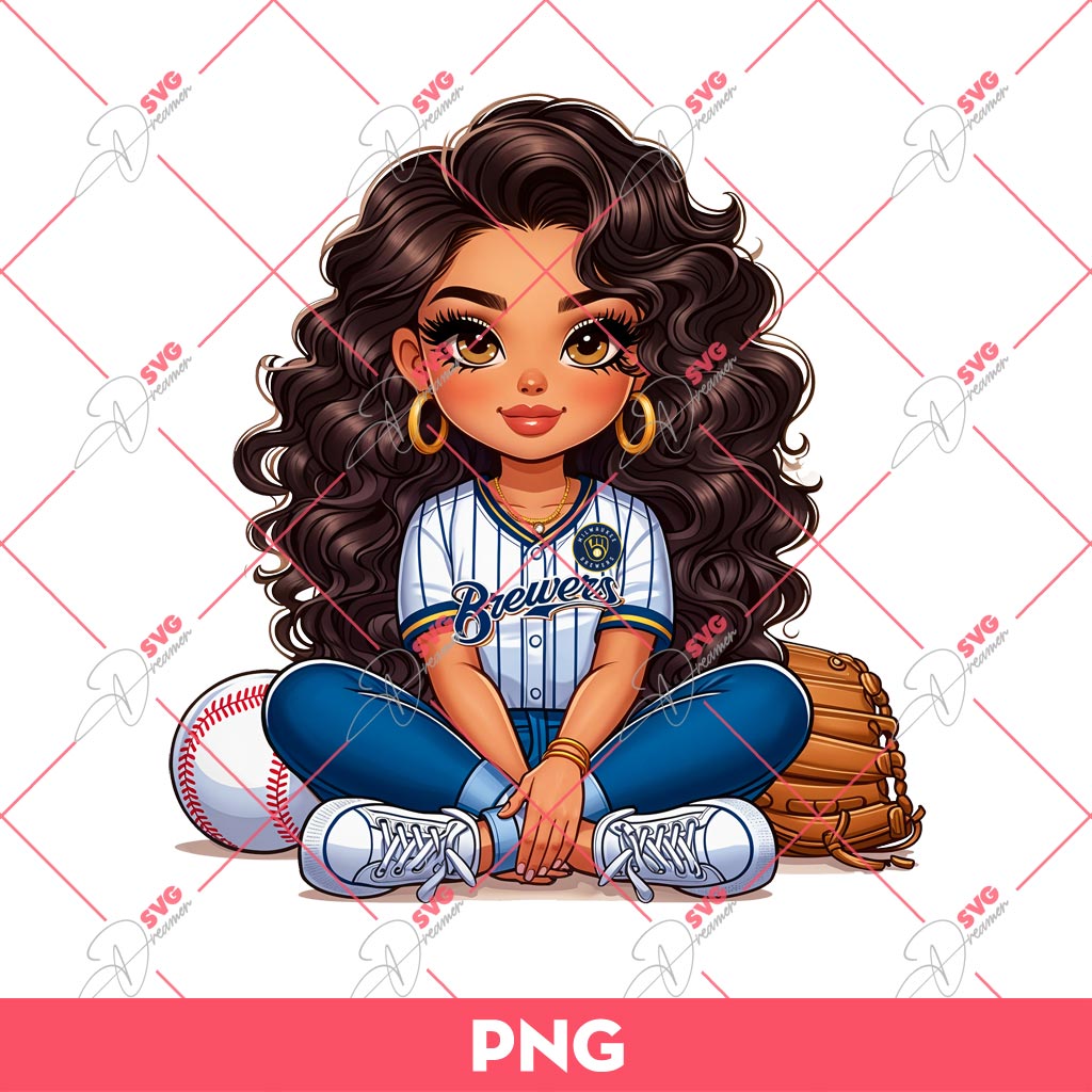 Chicana Girl Milwaukee Brewers PNG, Latina Girl Baseball PNG