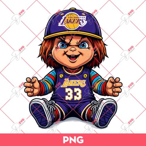 Chucky Los Angeles Lakers PNG, Horror Chucky Doll Lakers Basketball PNG