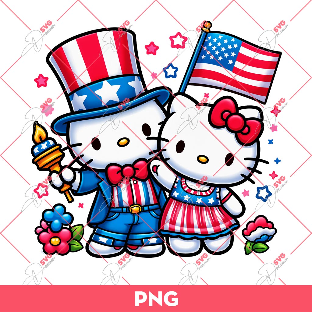 Couple Hello Kitty America PNG, Hello Kitty 04th Of July Celebrate Independence Day PNG