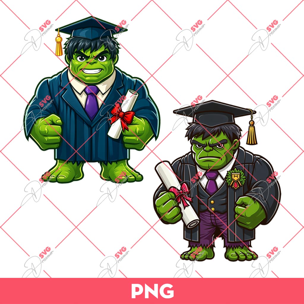 Cute Chibi Hulk Graduation 2024 PNG, Superhero Graduation PNG