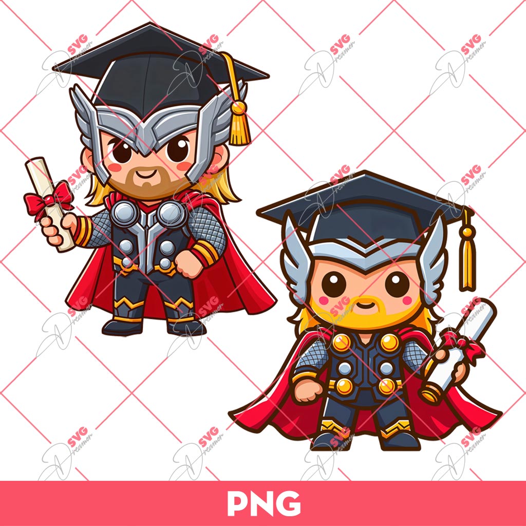 Cute Chibi Thor Avengers Graduation 2024 PNG, Superhero Graduation PNG