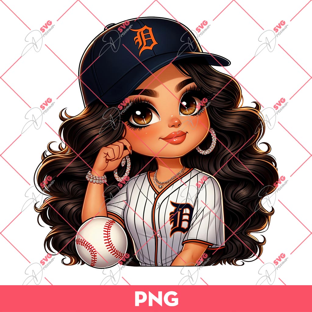 Cute Chicana Girl Baseball Detroit Tigers PNG, Latina Girl Tigers MLB PNG