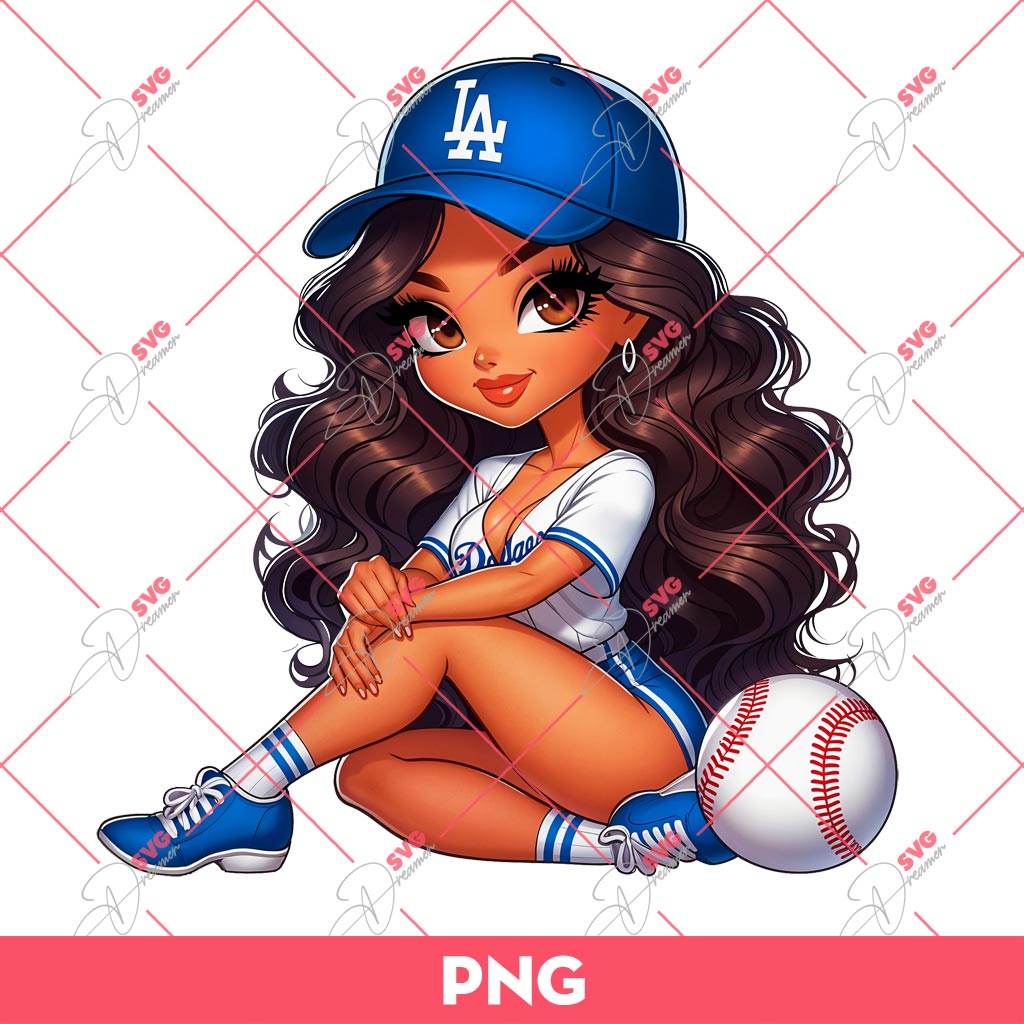 Cute Chicana Girl Dodgers Baseball PNG, Latina Girl LA Dodgers PNG