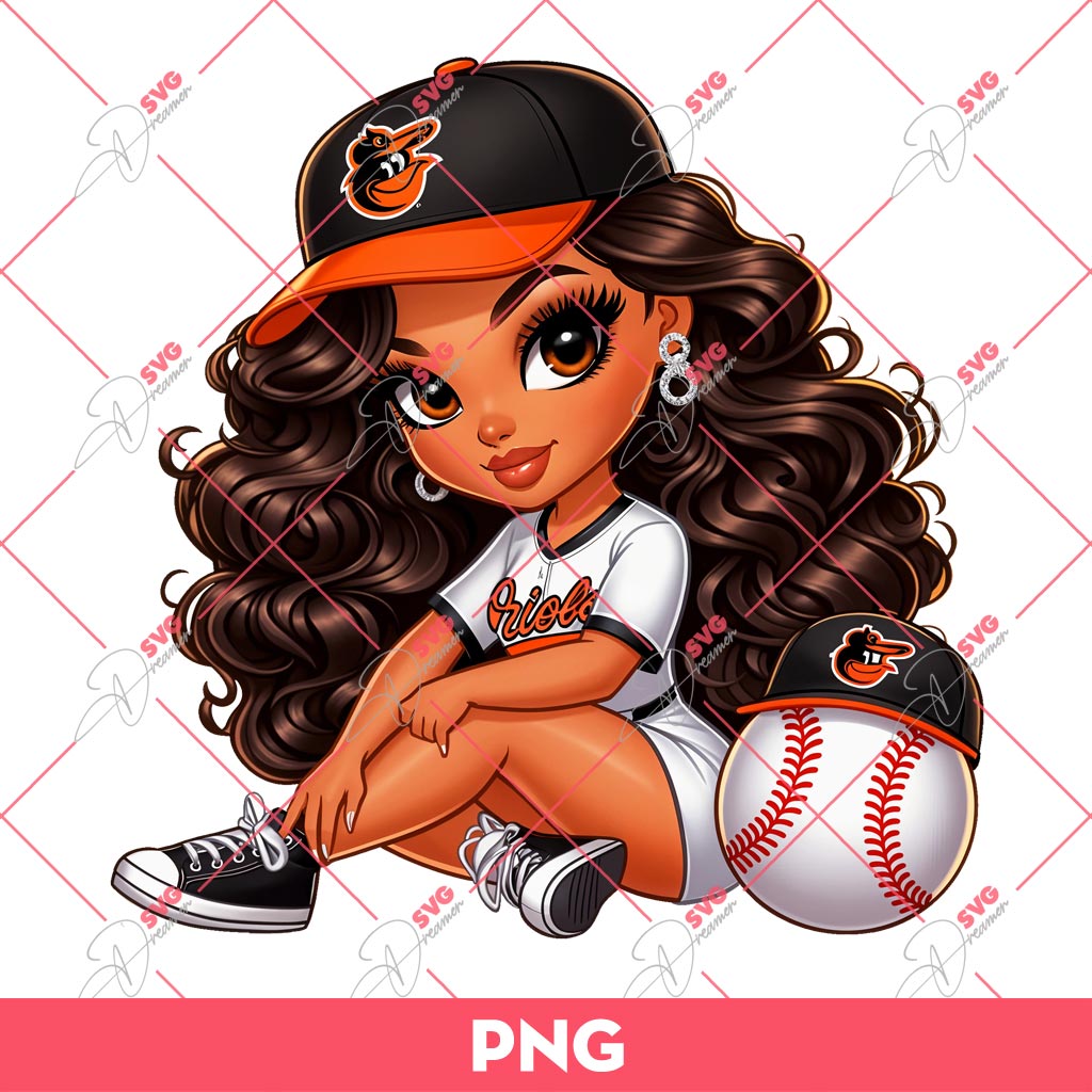 Cute Chicana Girl Orioles PNG, Latina Girl Baltimore Orioles Baseball PNG