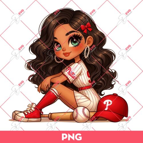 Cute Chicana Girl Phillies PNG, Chicana Girl Baseball PNG, Latina Girl Philadelphia Phillies PNG