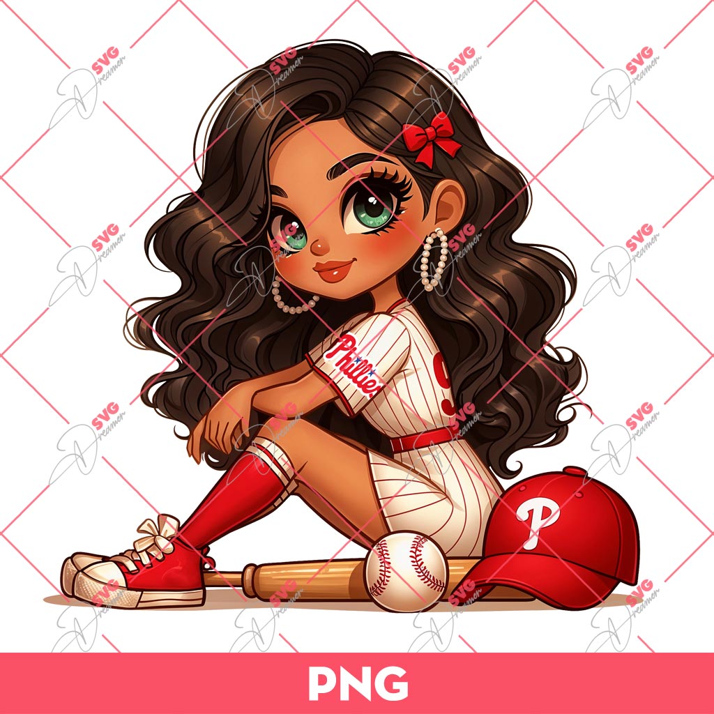 Cute Chicana Girl Phillies PNG, Chicana Girl Baseball PNG, Latina Girl Philadelphia Phillies PNG