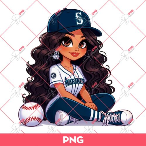 Cute Chicana Girl Seattle Mariners Baseball PNG, Cute Latina Girl Baseball PNG