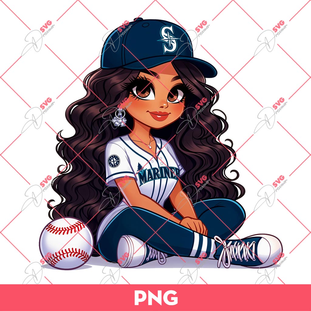 Cute Chicana Girl Seattle Mariners Baseball PNG, Cute Latina Girl Baseball PNG