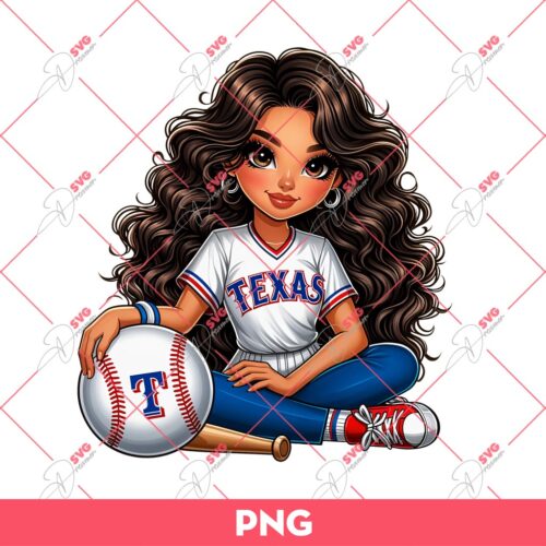 Cute Chicana Girl Texas Rangers Baseball PNG, Latina Girl Rangers MLB Baseball PNG