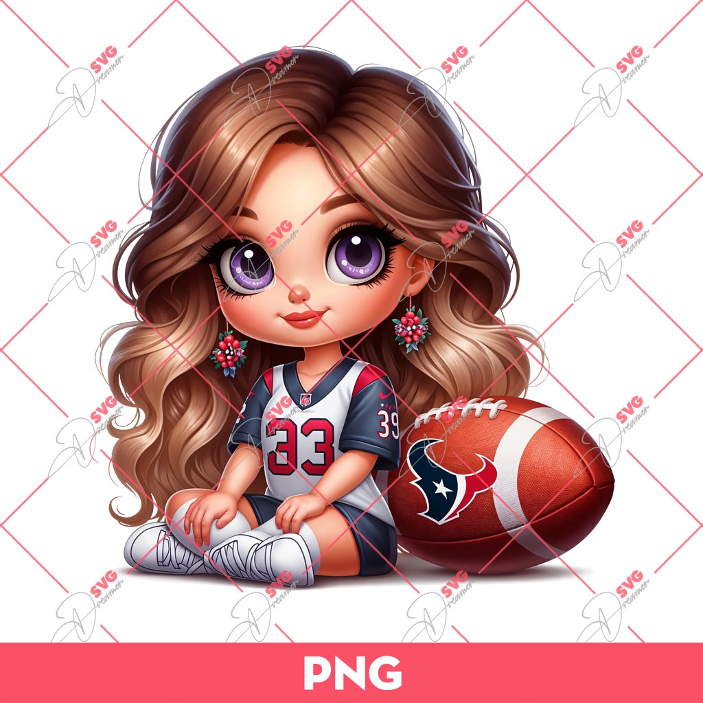 Cute Girl Houston Texans NFL PNG, Cute Cartoon Girl Football PNG