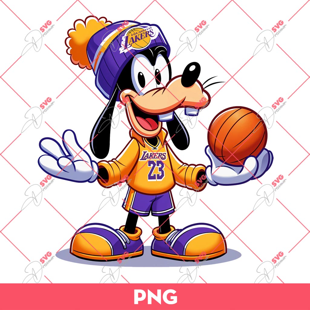 Cute Goofy Lakers PNG, Disney Goofy Los Angeles Lakers Basketball PNG