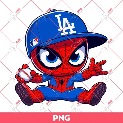Cute Spiderman Dodgers PNG, LA Dodgers Spiderman PNG, Superhero Baseball PNG