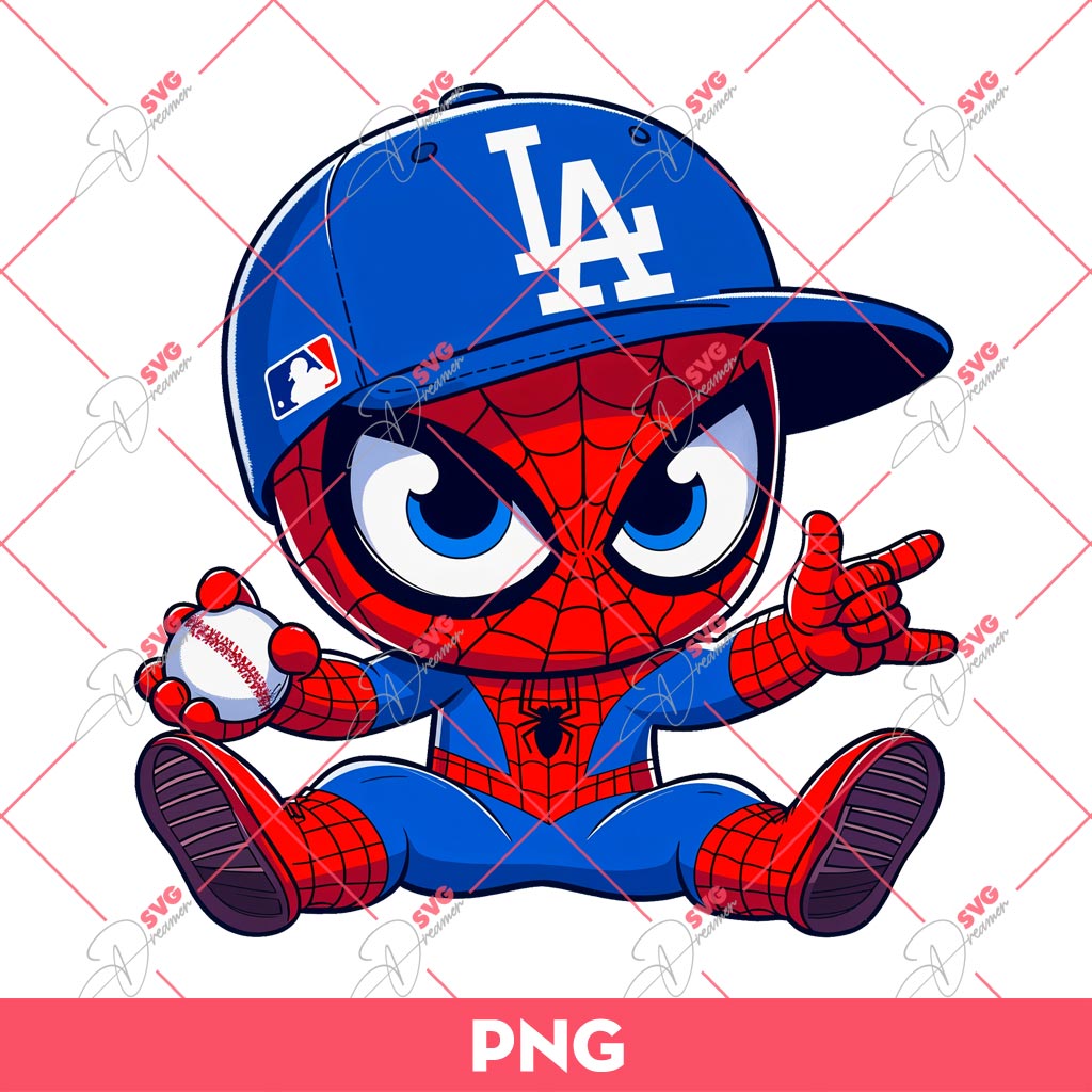 Cute Spiderman Dodgers PNG, LA Dodgers Spiderman PNG, Superhero Baseball PNG