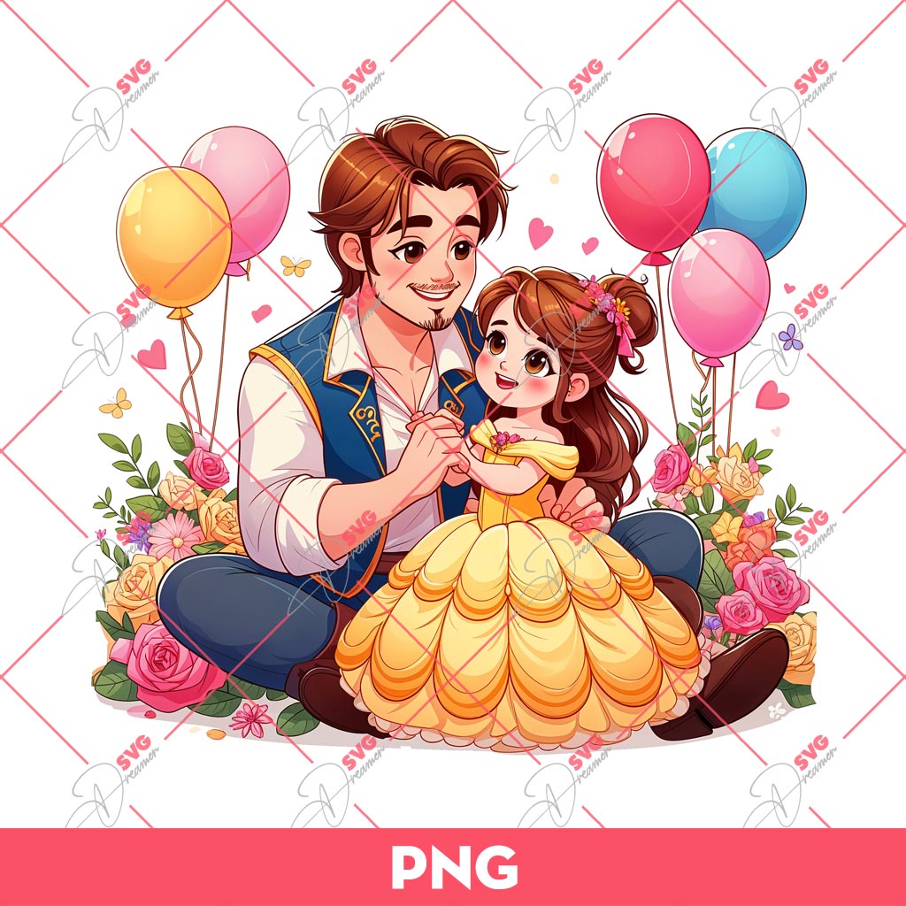 Dad And Daughter Belle Princess PNG, Happy Fathers Day PNG, Dad And Girl Princess PNG