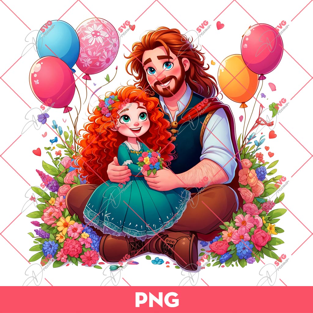 Dad And Daughter Merida Princess PNG, Happy Fathers Day PNG, Dad And Girl Princess PNG
