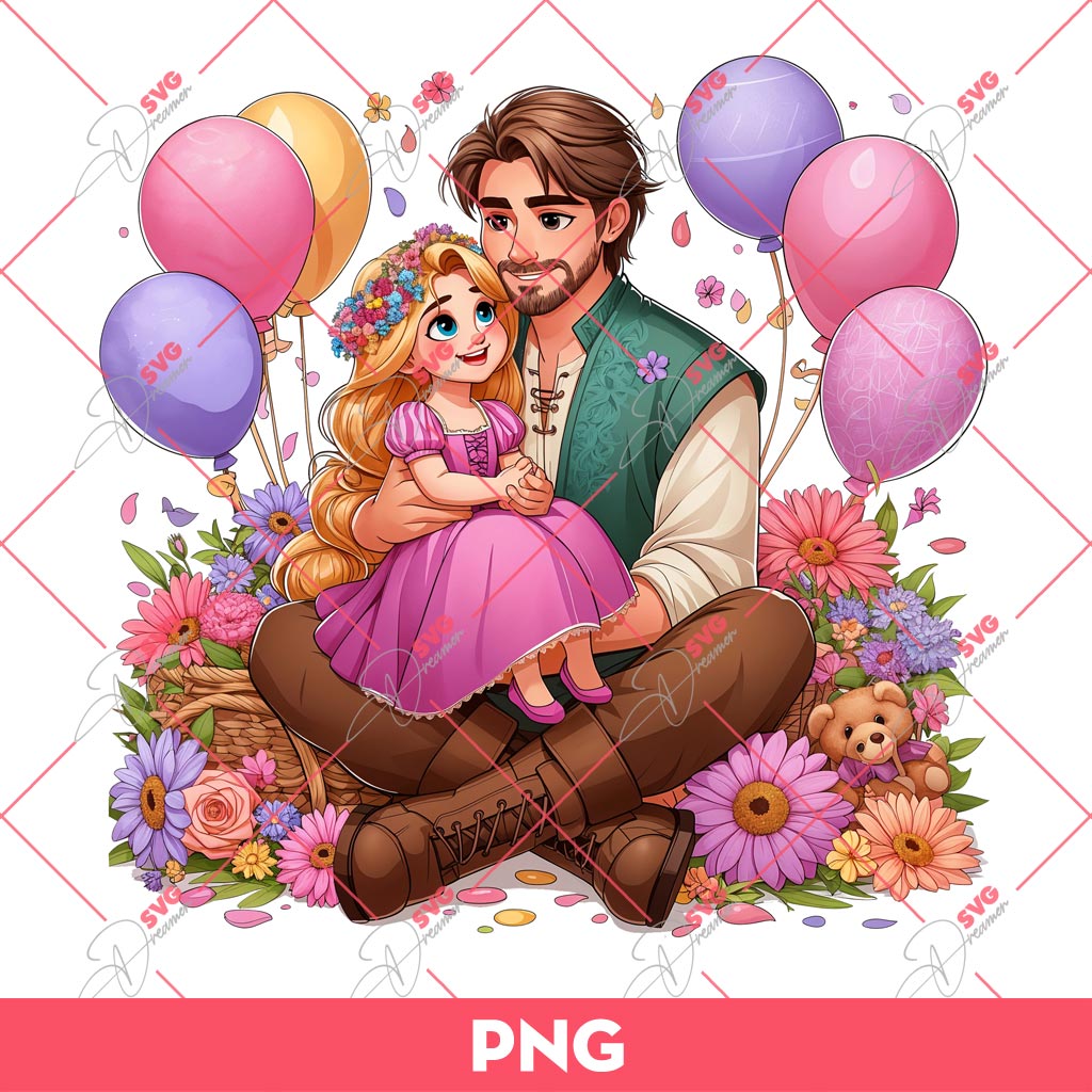 Dad And Daughter Rapunzel Princess PNG, Happy Fathers Day PNG, Dad And Girl Princess PNG
