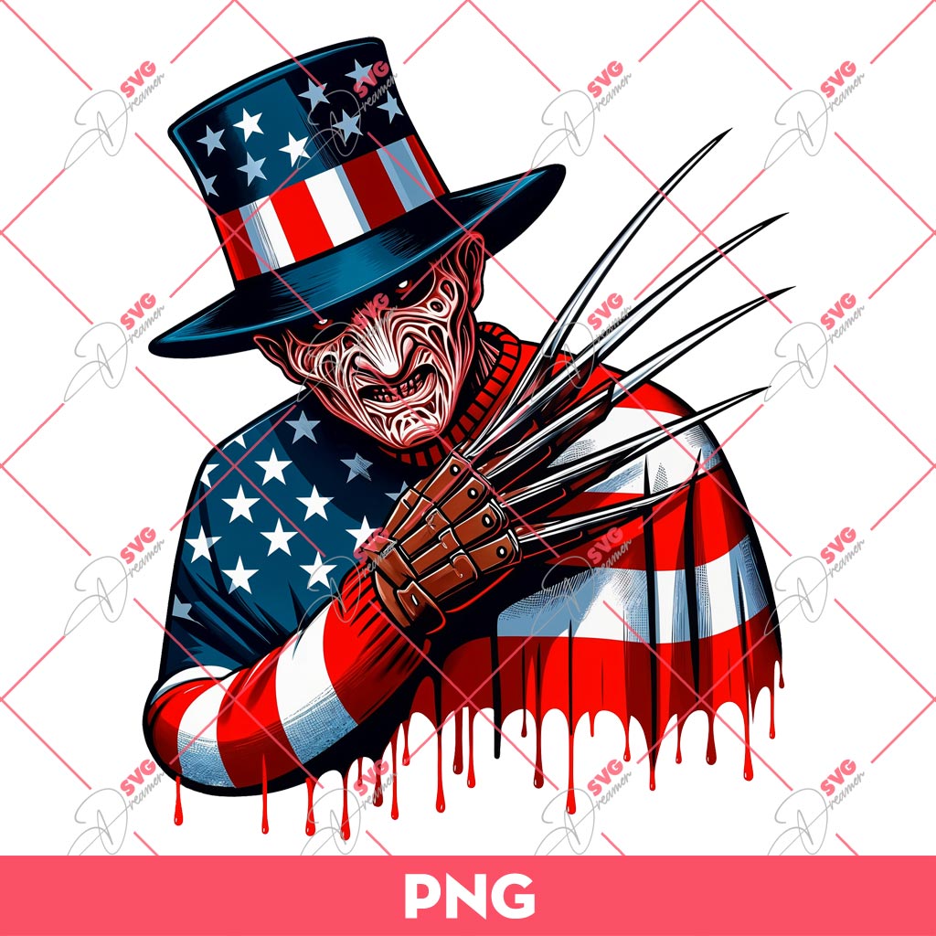 Freddy Krueger US Flag PNG, Horror Character Independence Day PNG, Freddy Krueger 04th Of July PNG