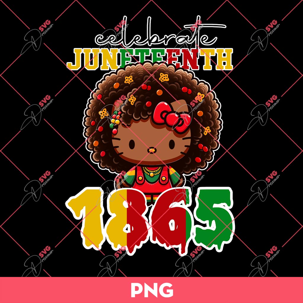 Hello Kitty Afro Girl Juneteenth 1865 PNG, Celebrate Juneteenth Hello Kitty PNG, Black Live Matter PNG