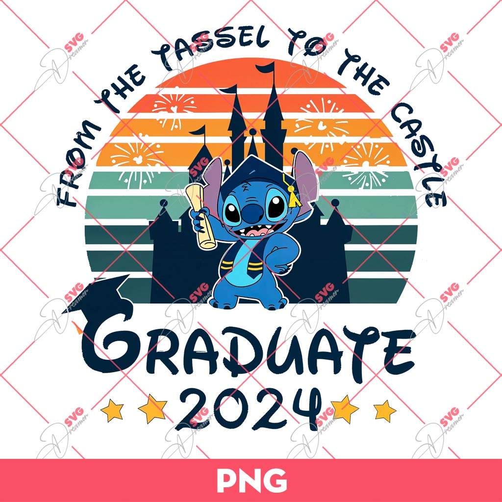 Stitch Graduate 2024 PNG, Disney From The Tassel To The Castle Stitch Graduation PNG