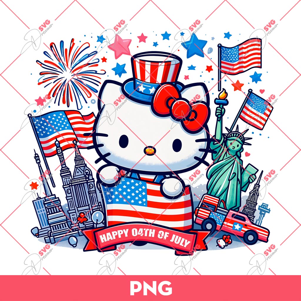 Hello Kitty Celebrate Independence Day PNG, Kitty Happy 04th Of July PNG, Hello Kitty America PNG