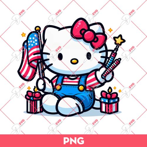 Hello Kitty Celebrating Independence Day PNG, Kitty 04th 0f July PNG, American Hello Kitty PNG