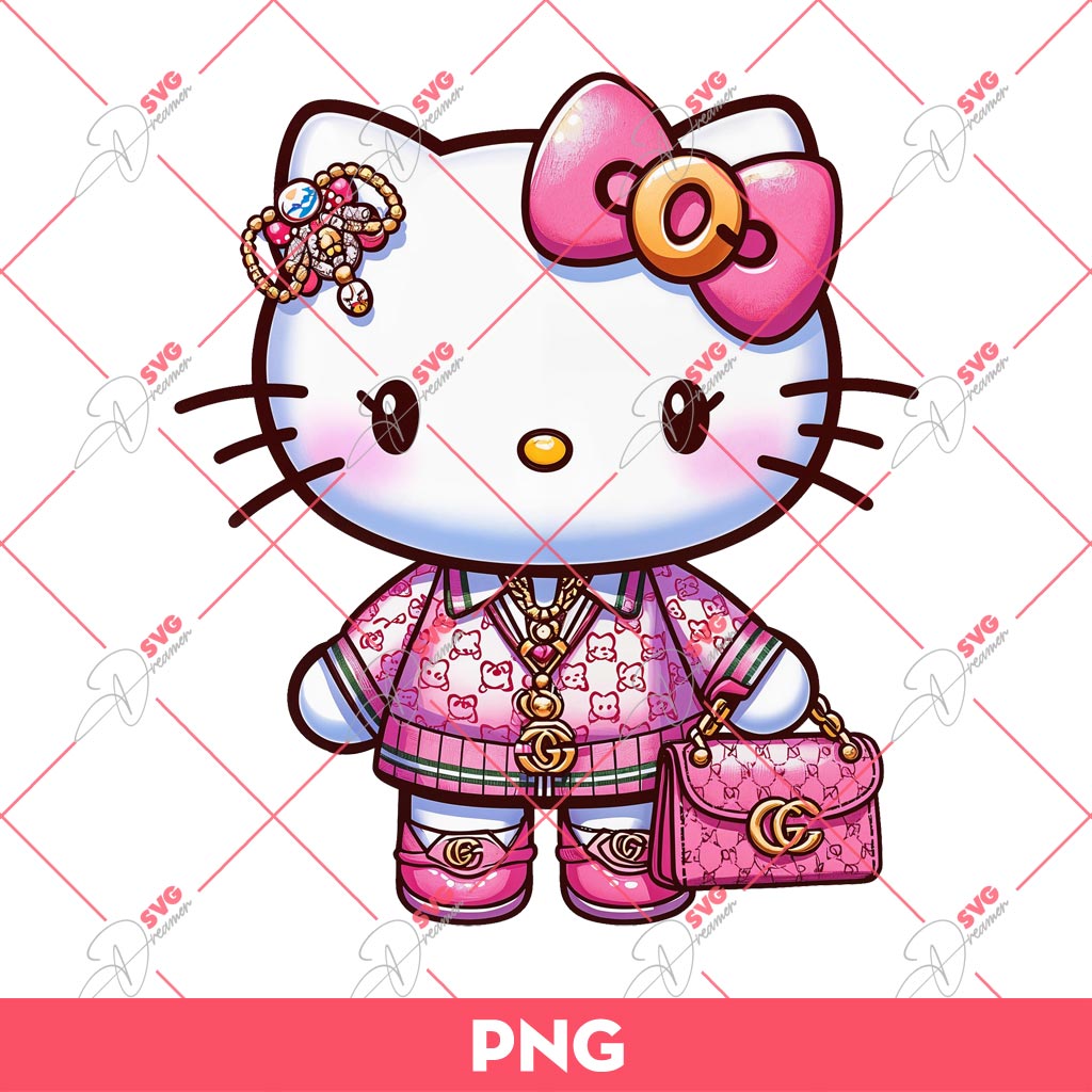 Hello Kitty Gucci PNG, Hello Kitty Wearing Fashion Gucci Outfits PNG