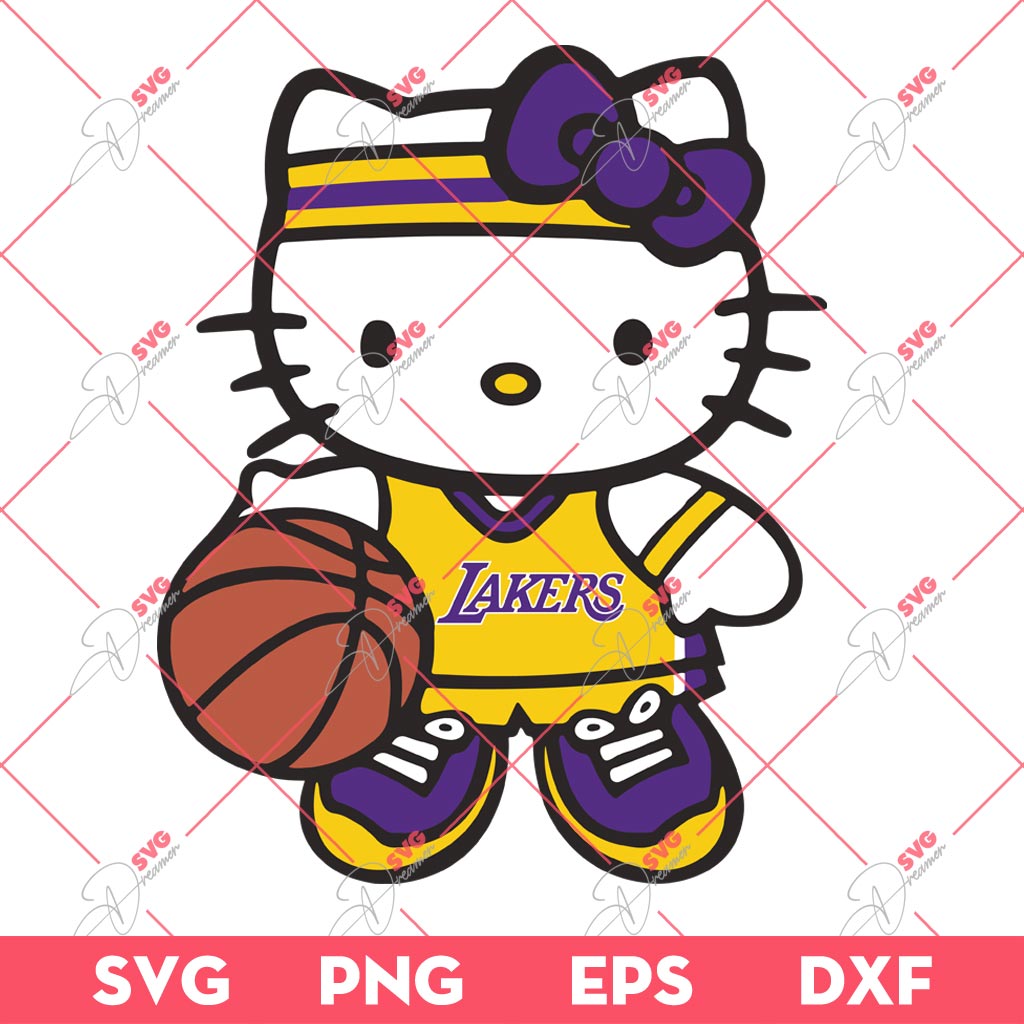 Hello Kitty Los Angeles Lakers Basketball SVG PNG, Kitty Lakers SVG PNG