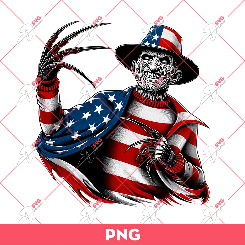 Horror Freddy Krueger America Flag PNG, Independence Day PNG, 04th Of July PNG
