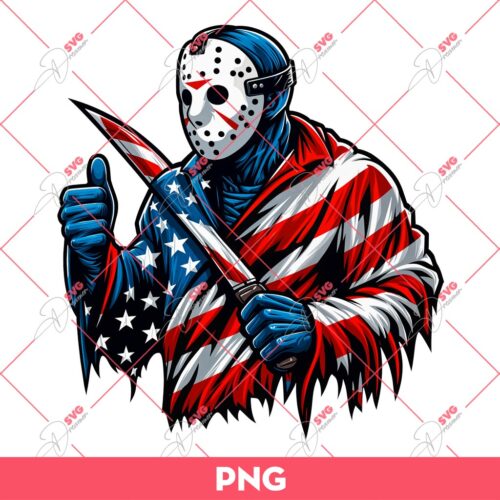Jason Voorhees US Flag PNG, Independence Day PNG, Horror Character 04th Of July PNG