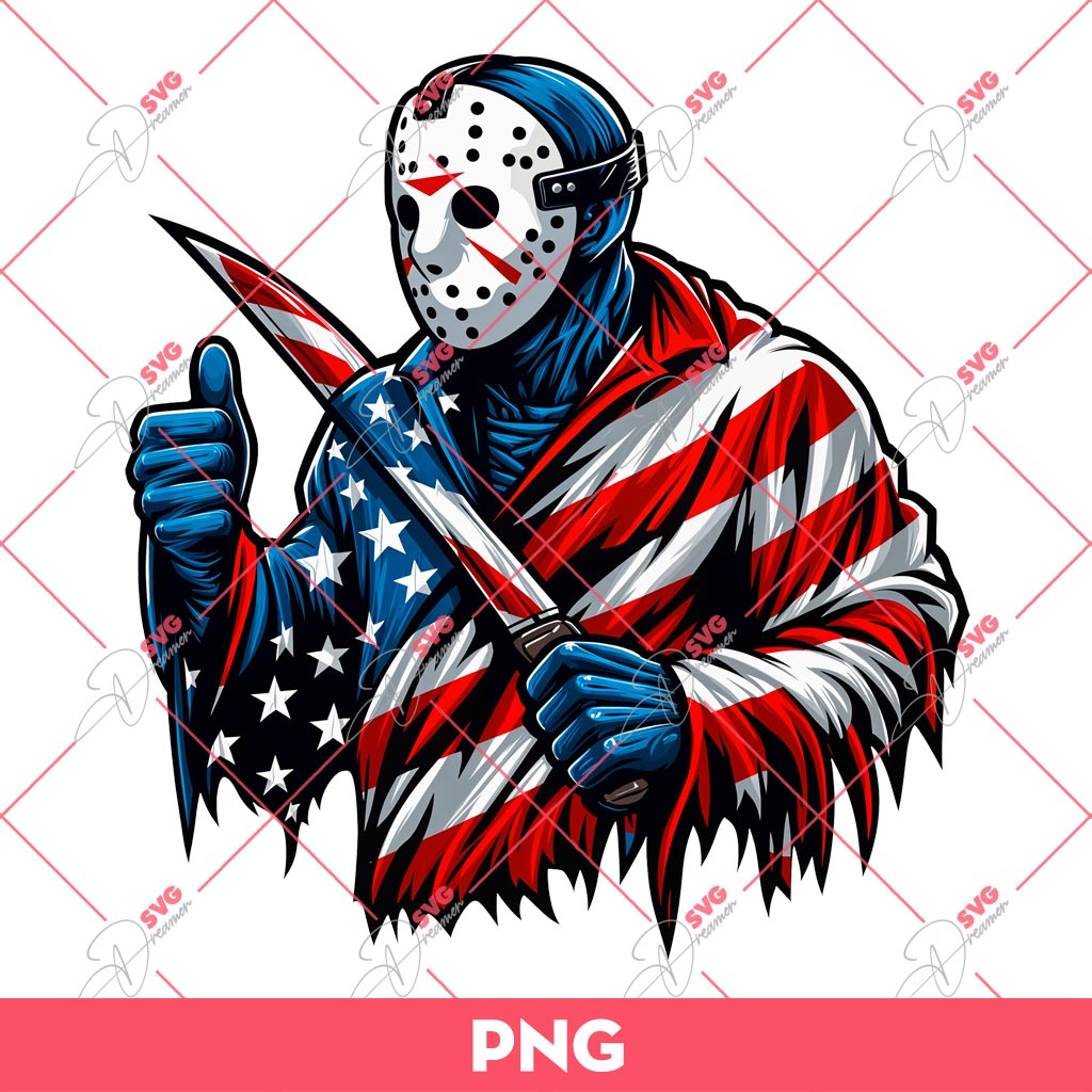 Jason Voorhees US Flag PNG, Independence Day PNG, Horror Character 04th Of July PNG