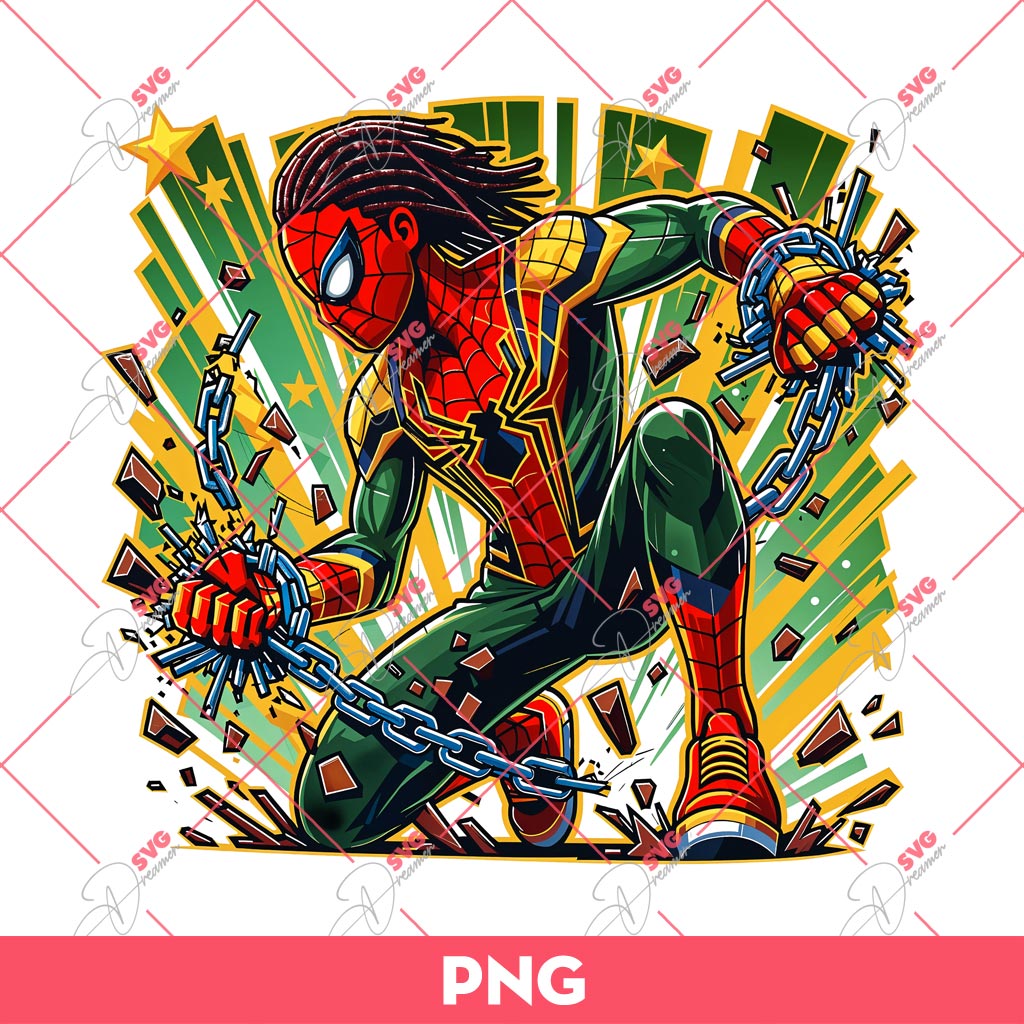 Juneteenth Spiderman PNG, Superhero Juneteenth Breaking Every Chain PNG, Black History PNG