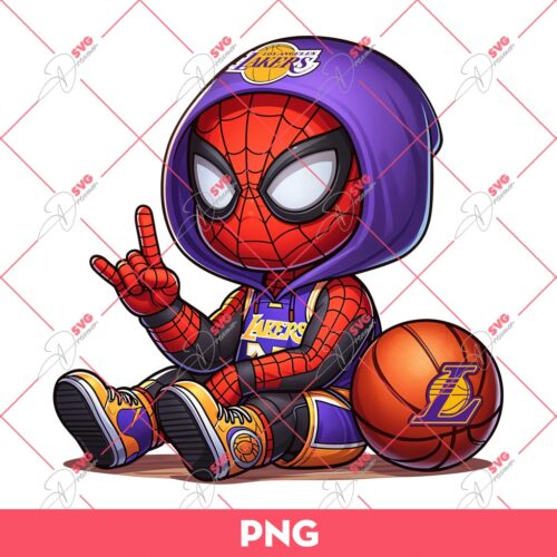 LA Lakers Spiderman PNG, Superhero Basketball Lakers PNG