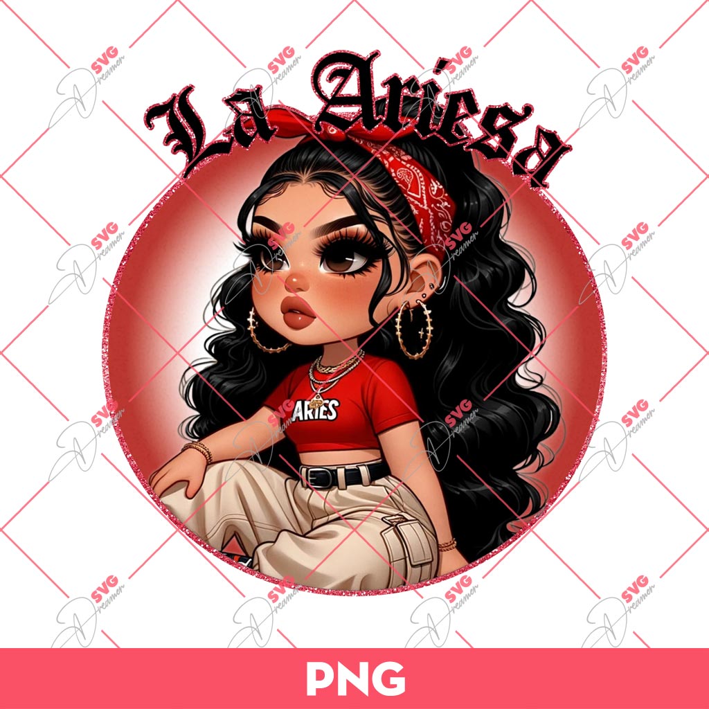 La Ariesa Chicana Girl PNG, Cute Latina Girl Zodiac Signs PNG