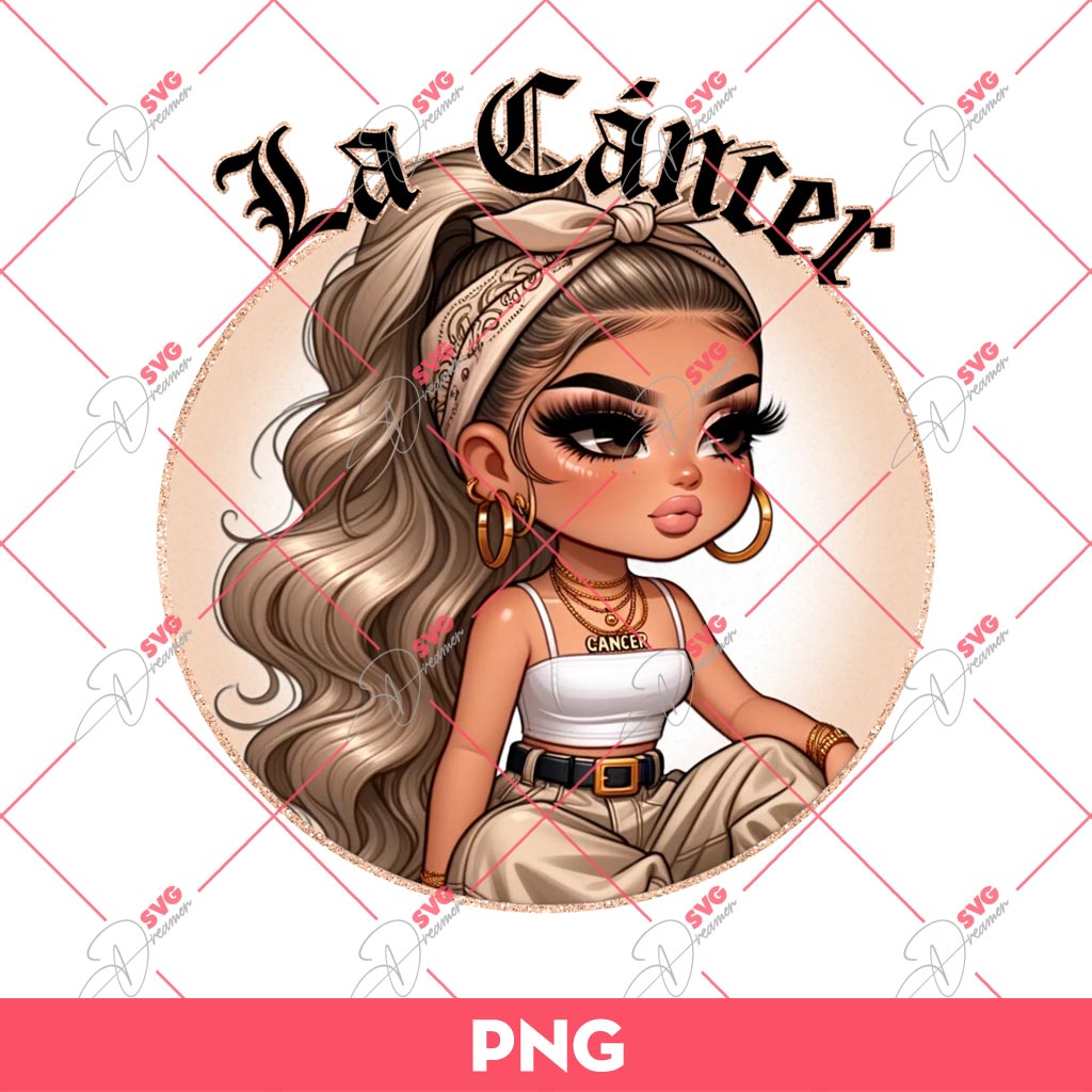 La Cancer Chicana Girl PNG, Cute Latina Girl PNG, Zodiac Signs Girl PNG