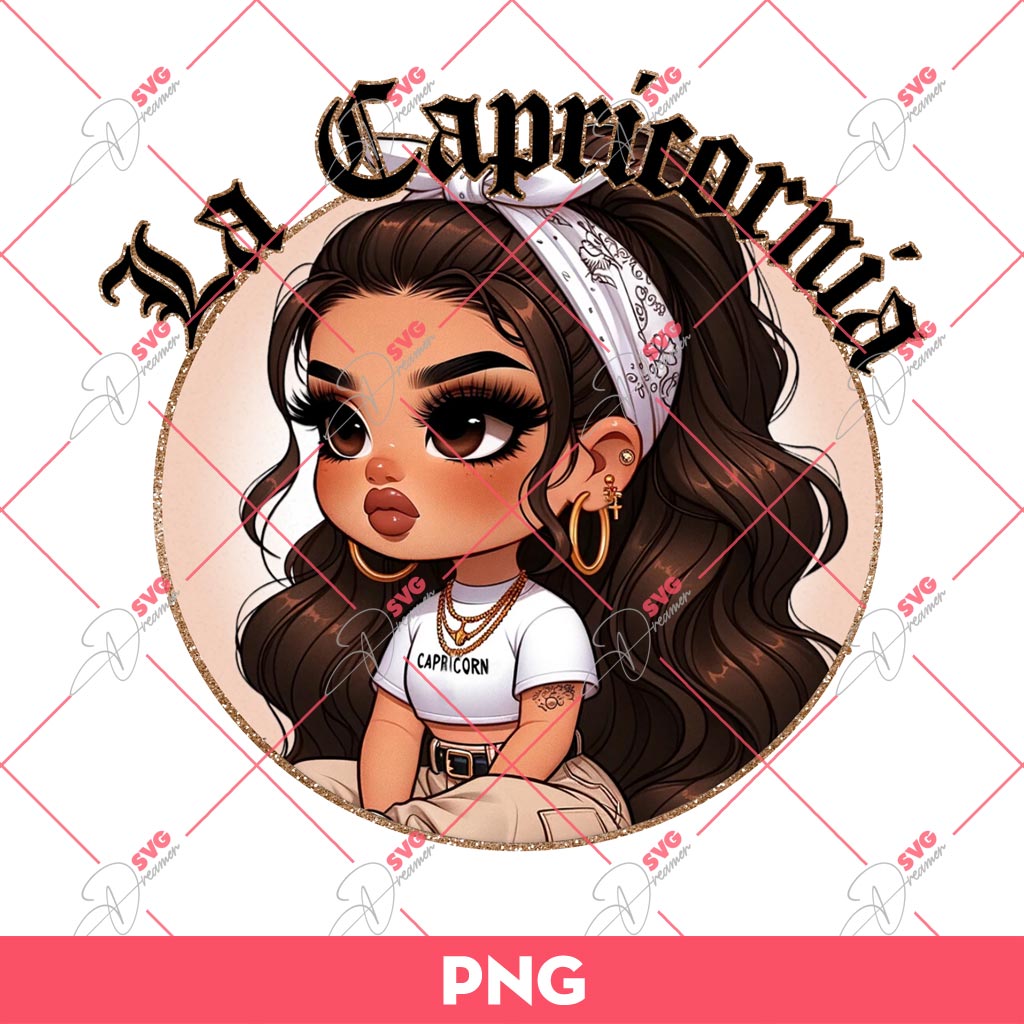 La Capricornia Chicana Girl PNG, Cute Latina Girl Zodiac Signs PNG