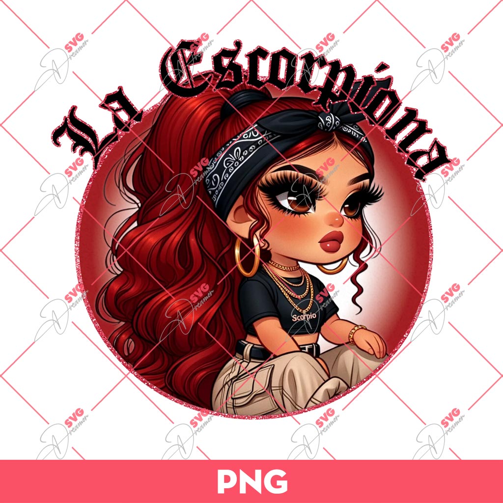 La Escorpiona Chicana Girl PNG, Cute Latina Girl Zodiac Signs PNG