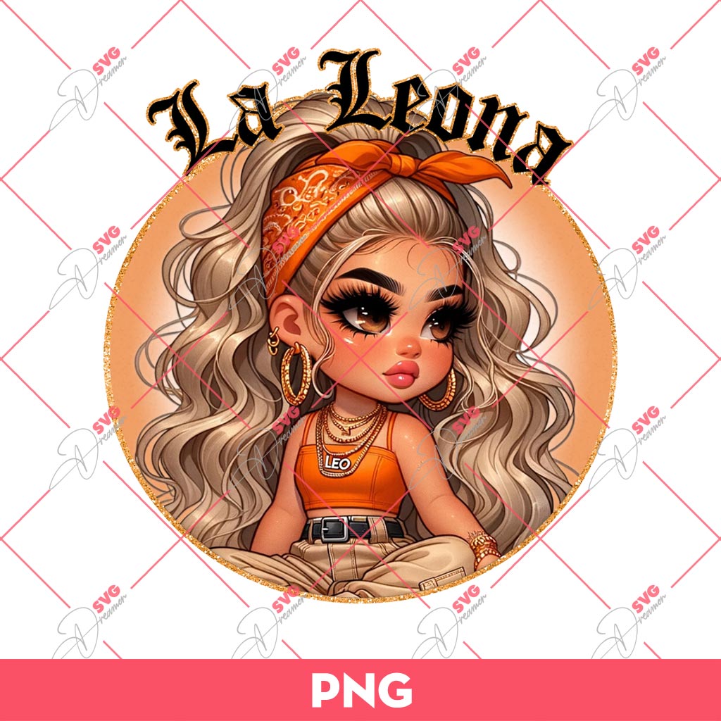 La Leona Chicana Girl PNG, Cute Latina Girl PNG, Zodiac Signs Girl PNG