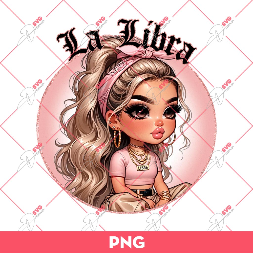 La Libra Chicana Girl PNG, Cute Latina Girl PNG, Zodiac Signs Girl PNG