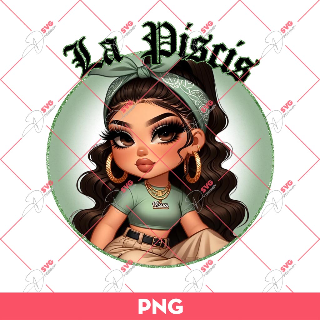 La Piscis Chicana Girl PNG, Cute Latina Girl PNG, Zodiac Signs Girl PNG