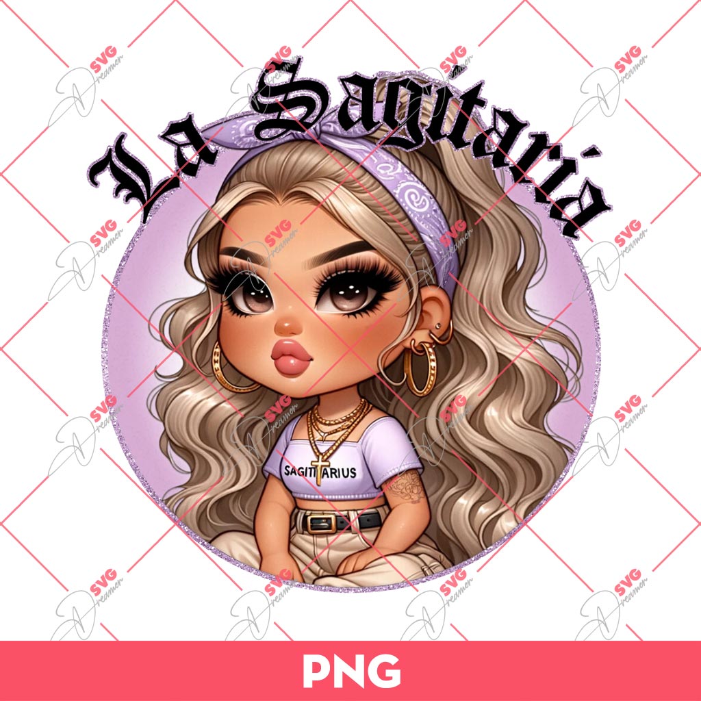 La Sagitaria Chicana Girl PNG, Cute Latina Girl PNG, Zodiac Signs Girl PNG