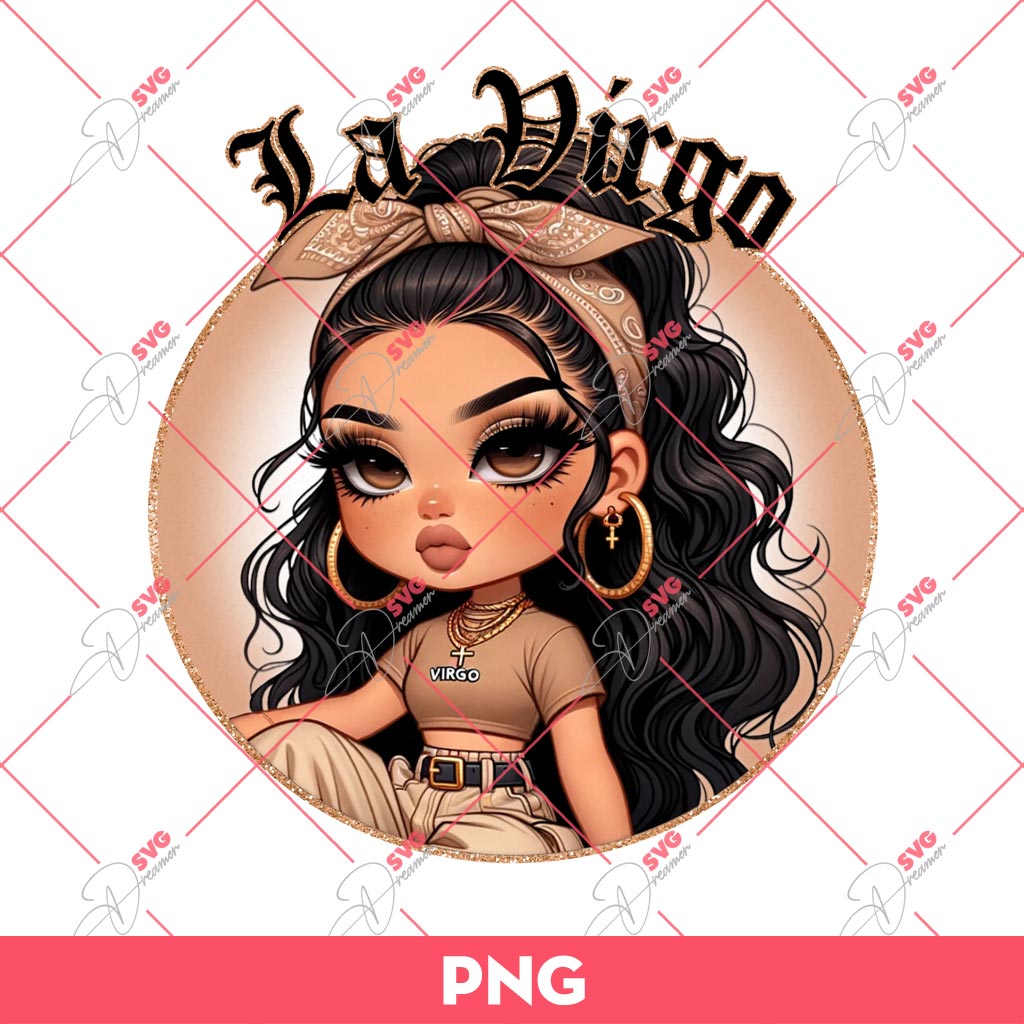 La Virgo Chicana Girl PNG, Cute Latina Girl Zodiac Signs PNG