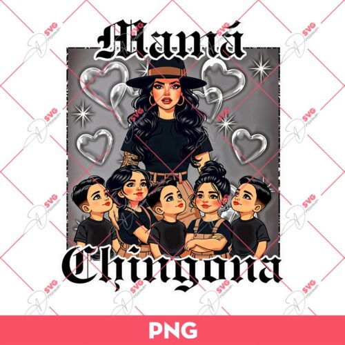 Mama Chingona With 3 Boys And 2 Girls PNG, Mothers Day PNG