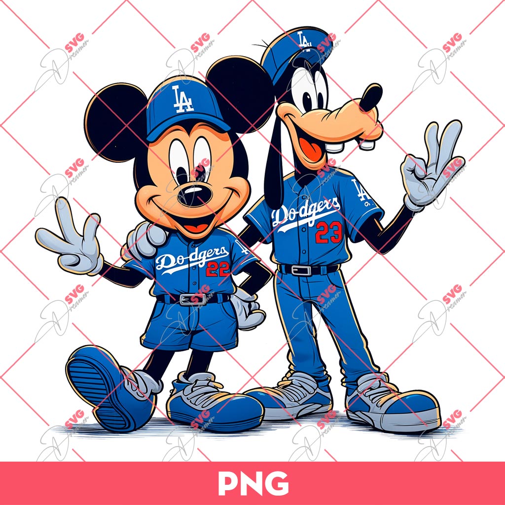 Mickey And Goofy LA Dodgers PNG, Los Angeles Dodgers PNG, Disney Baseball PNG