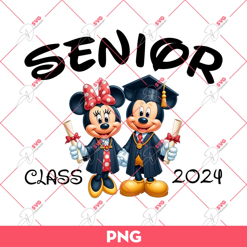 Mickey And Minnie Graduation 2024 PNG, Disney Mickey Minnie Class Senior Class Of 2024 PNG