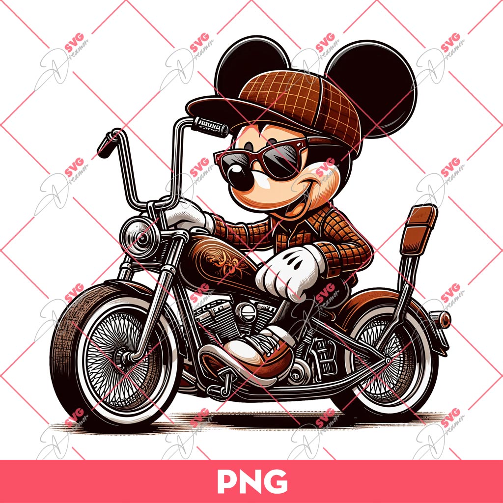 Mickey Lowrider PNG, Chicano Mickey And Classic Motorbike PNG