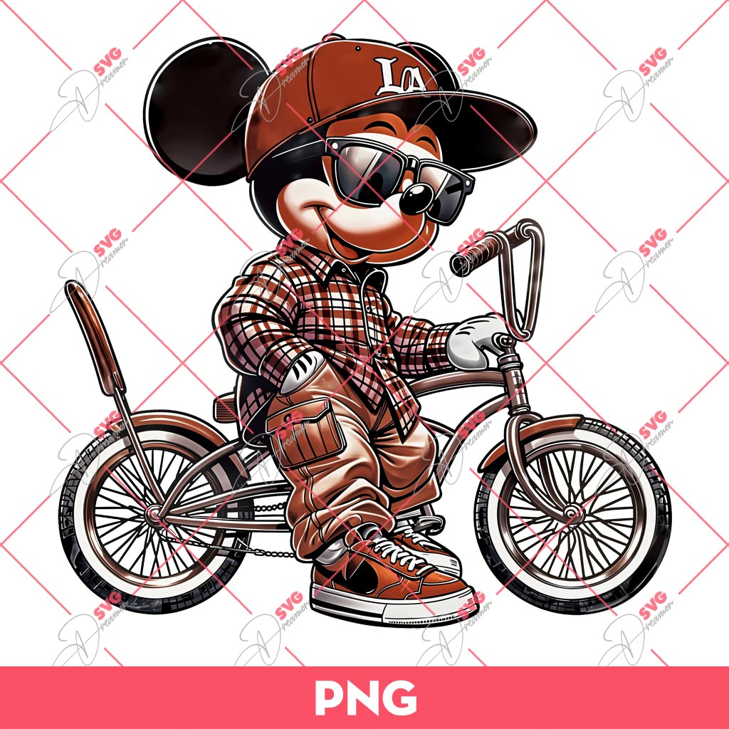 Chicano Mickey Mouse Lowrider PNG, Retro Disney Mouse And Lowrider Bike PNG